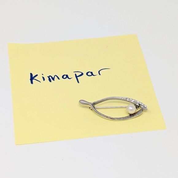 Vintage Akoya pearl brooch sterling silver beautiful classic minimalist - Picture 3 of 11